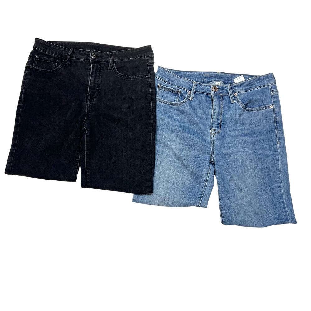 Seven7 Straight Crop Jeans Lot of 2 Raw Hem Size 6 Denim Pants Black Blue